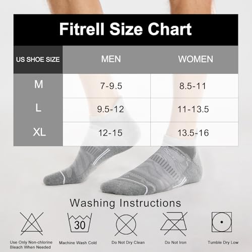 FITRELL جوارب الركض للرجال من فيترل 6 عبوات، قصير عند الكاحل، مبطن، غير مرئي، ضغط رياضي، هدية للرجال، مقاس الحذاء 9-12، رمادي فاتح + أبيض - Image 2