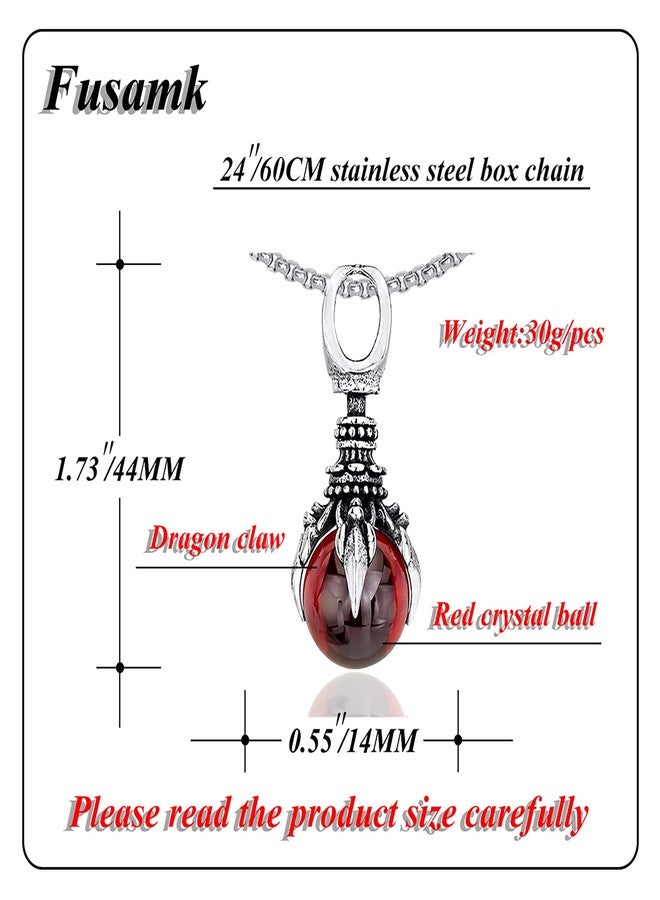 Fusamk Punk Rock Titanium Steel Dragon Claw Crystal Ball Pendant Necklace(Claw_Red_Ball) - Image 2