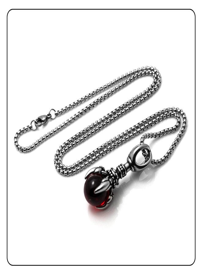 Fusamk Punk Rock Titanium Steel Dragon Claw Crystal Ball Pendant Necklace(Claw_Red_Ball) - Image 5