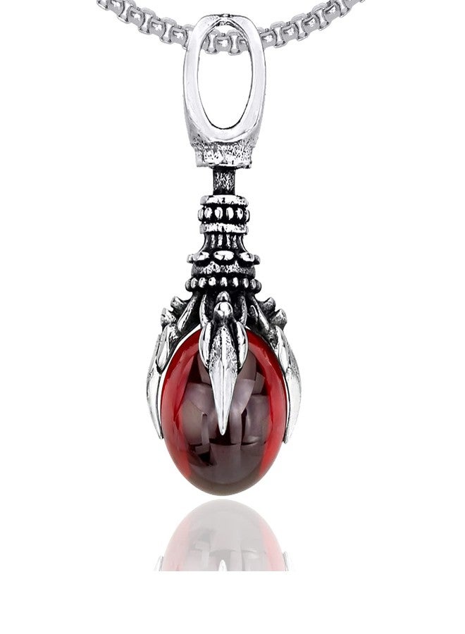Fusamk Punk Rock Titanium Steel Dragon Claw Crystal Ball Pendant Necklace(Claw_Red_Ball) - Image 1