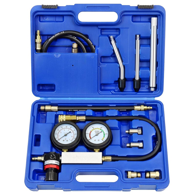 YSTOOL Cylinder Leak Down Tester Automotive Kit Gasoline Engine Compression Dual Gauge Leakdown Detector Tool Set for Pressure Check & Leakage Rate Test with Extension Rod Blue - Image 1