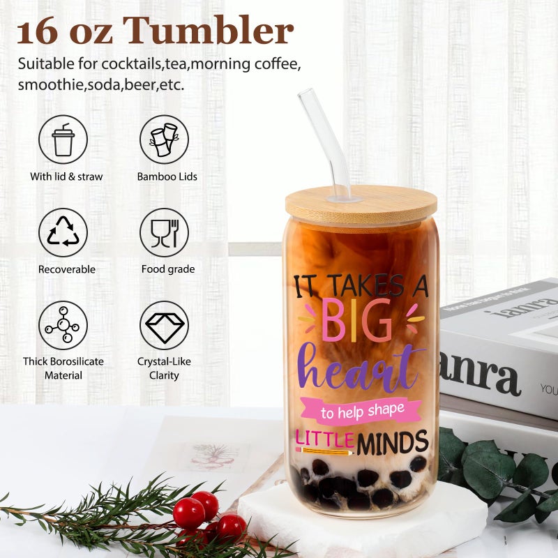maoodoo Gifts for Teachersï¼ŒAppreciation Thank You Christmas & Birthday Ideas Valentines for Teacher, Back To School Gifts 16 Oz Coffee Glassï¼ˆTeacher â…¡ï¼‰ - Image 3