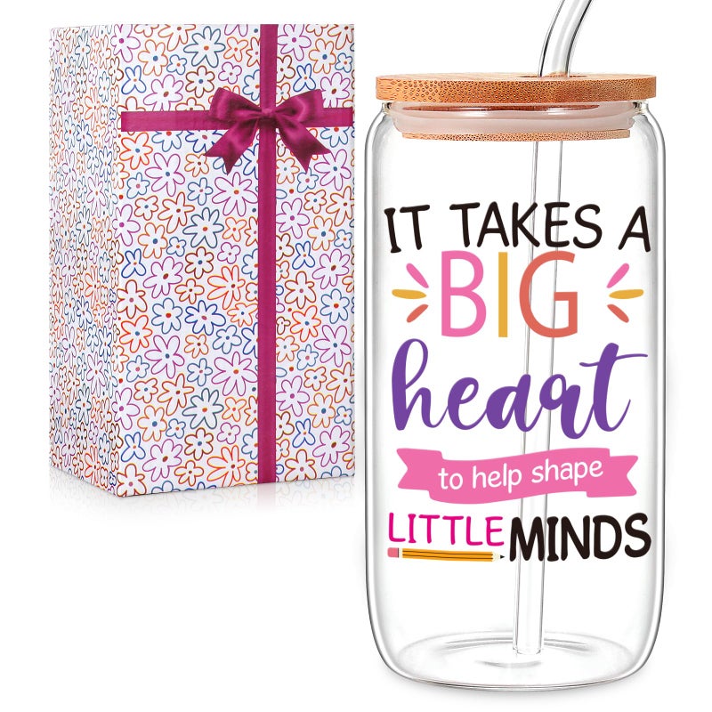 maoodoo Gifts for Teachersï¼ŒAppreciation Thank You Christmas & Birthday Ideas Valentines for Teacher, Back To School Gifts 16 Oz Coffee Glassï¼ˆTeacher â…¡ï¼‰ - Image 1