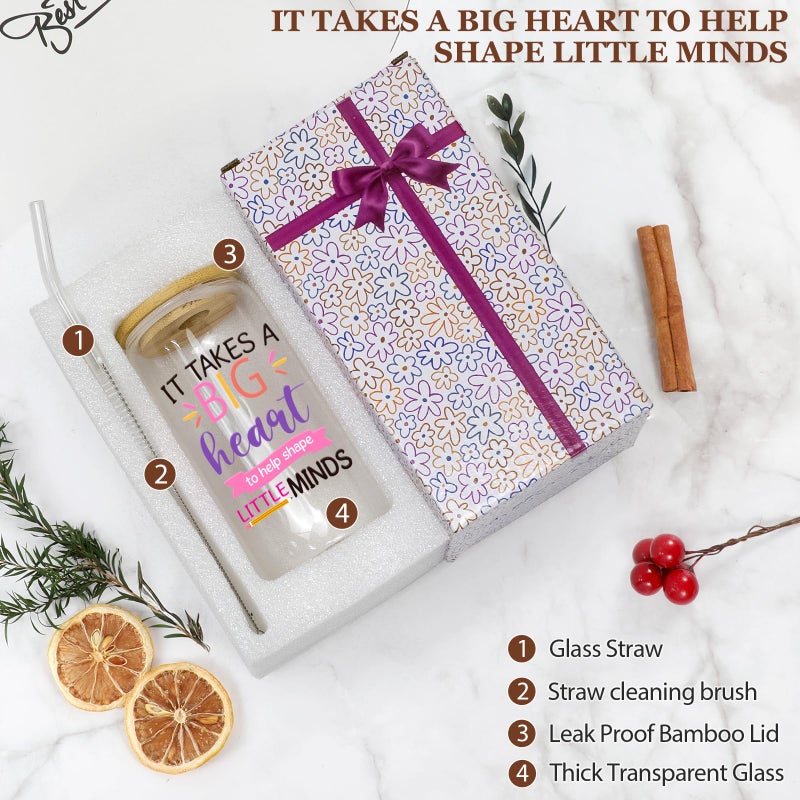 maoodoo Gifts for Teachersï¼ŒAppreciation Thank You Christmas & Birthday Ideas Valentines for Teacher, Back To School Gifts 16 Oz Coffee Glassï¼ˆTeacher â…¡ï¼‰ - Image 2