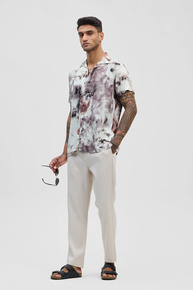 SNITCH Dark Brown Abstract Half Sleeve Boxy Casual Shirt