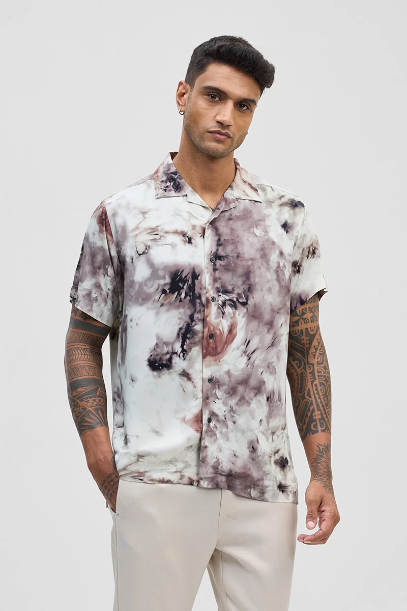 SNITCH Dark Brown Abstract Half Sleeve Boxy Casual Shirt
