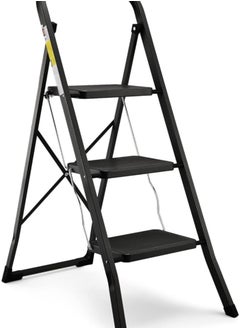 Generic HBTower 3-Step Foldable Step Ladder with Non-Slip Pedals, Portable, Robust with Handrails, 150 kg Capacity, Perfect for Kitchen and Household Use, Black  - Image 1