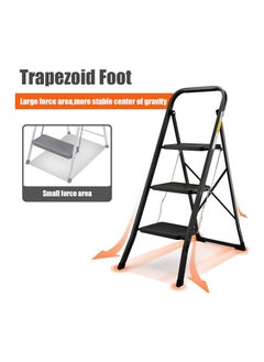 Generic HBTower 3-Step Foldable Step Ladder with Non-Slip Pedals, Portable, Robust with Handrails, 150 kg Capacity, Perfect for Kitchen and Household Use, Black  - Image 2