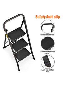 Generic HBTower 3-Step Foldable Step Ladder with Non-Slip Pedals, Portable, Robust with Handrails, 150 kg Capacity, Perfect for Kitchen and Household Use, Black  - Image 3