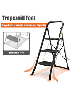 Generic HBTower 3-Step Foldable Step Ladder with Non-Slip Pedals, Portable, Robust with Handrails, 150 kg Capacity, Perfect for Kitchen and Household Use, Black  - Image 5