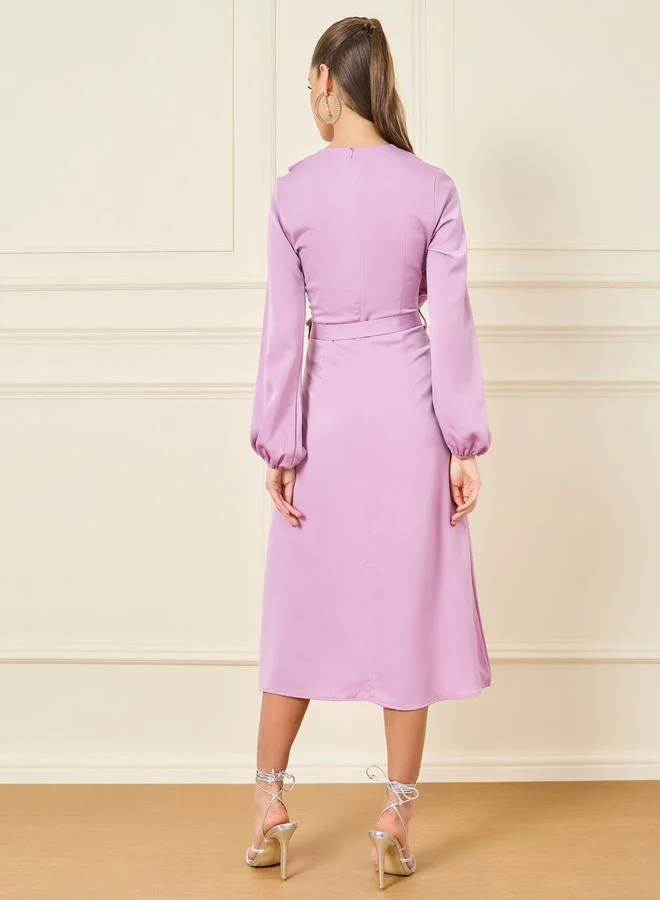 Styli Fold Pleat Detail Self Tie Up A-Line Midi Dress