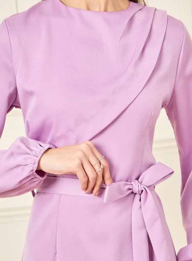 Styli Fold Pleat Detail Self Tie Up A-Line Midi Dress