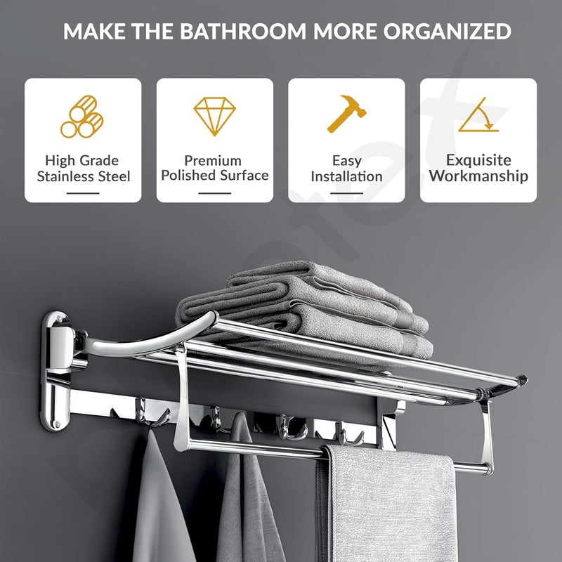 Plantex Stainless Steel Folding Towel Rack for Bathroom/Towel Stand/Hanger/Bathroom Accessories(24 Inch-Chrome) - Image 2
