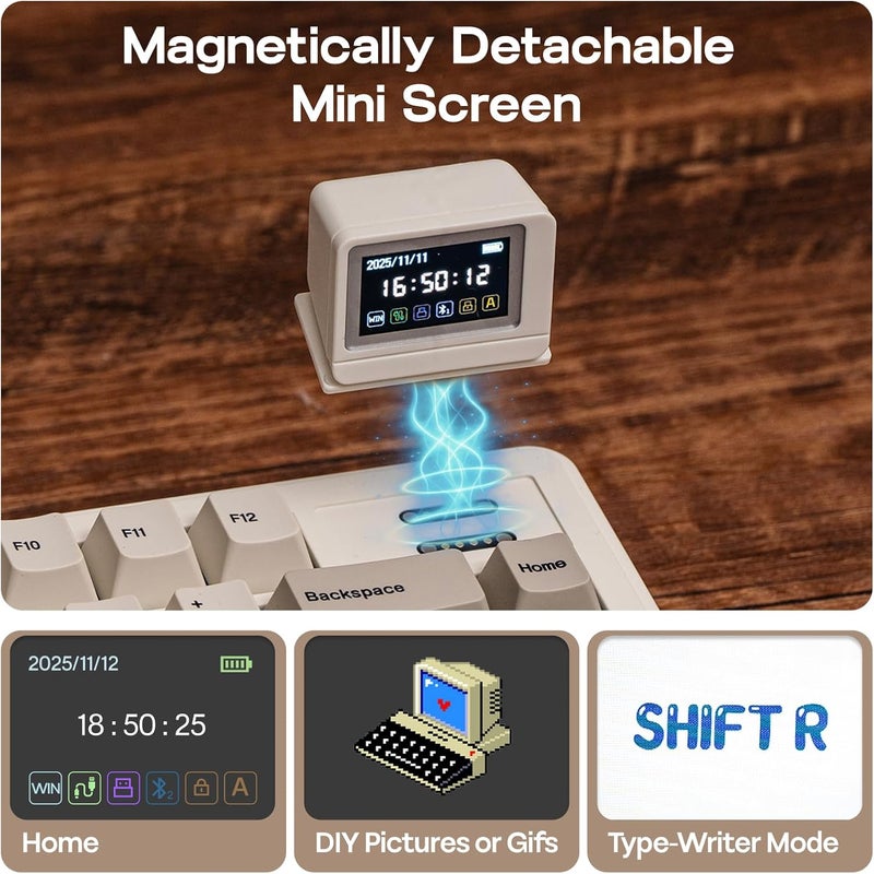 EPOMAKER RT82 Wireless Mechanical Keyboard with Screen, VIA Custom, 2.4GHz/USB-C/BT5.0, RGB Backlit, Gasket, 5-Paddings, PBT Keycaps, Hot-Swap Gaming Keyboard (Creamy Jade) - Image 3