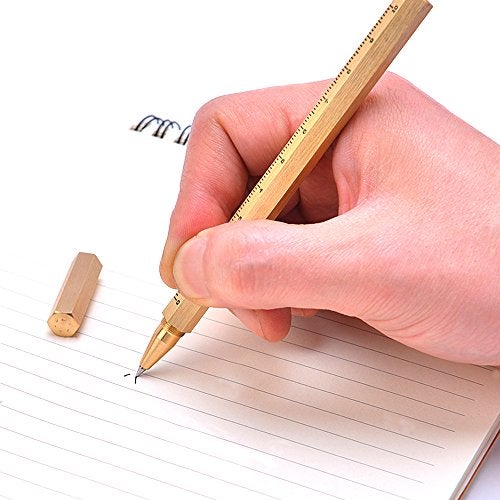 EKLOEN EDC Pocket Six-Edge Solid Brass Signature Ballpoint Pen with Centimetre Ruler - Image 4