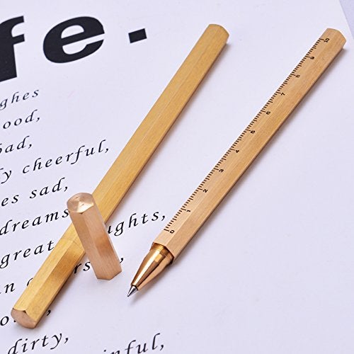 EKLOEN EDC Pocket Six-Edge Solid Brass Signature Ballpoint Pen with Centimetre Ruler - Image 3