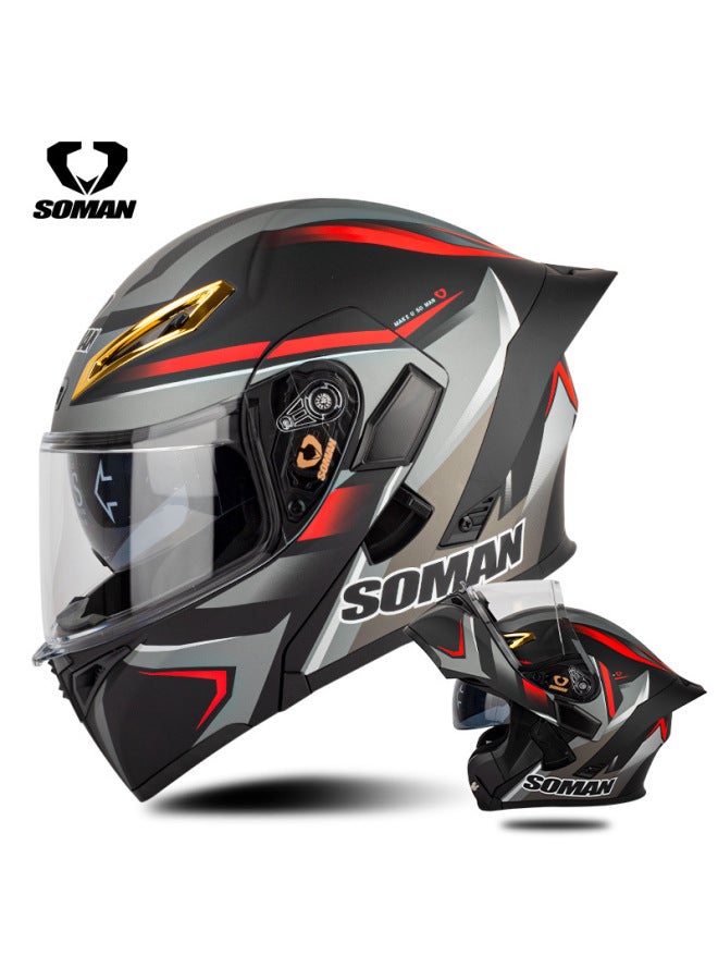 Red Gray Illusion Popular Soman Electric Scooter Helmet For Women In Summer, Sun Protection, Men's Flip-up Helmet Motorcycle Dual-mirror Full-face Helmet Helmet