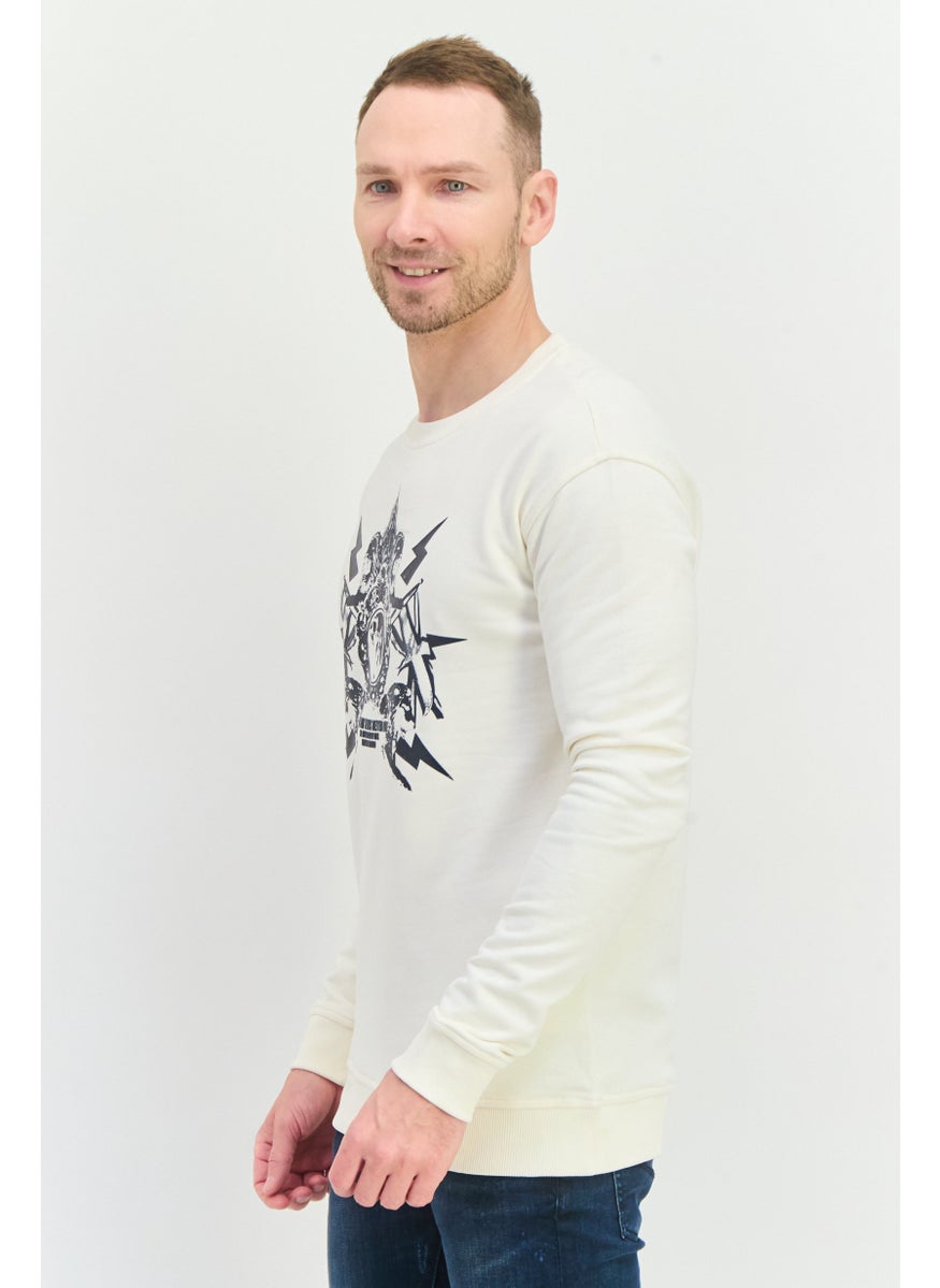 frankie morello - Men Crew Neck Printed Sweatshirts, Cream - Image 1