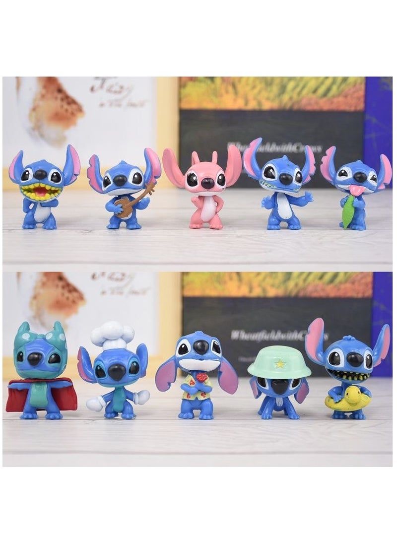 STITCH مجموعة مكونة من 10 قطع من لعبة ستيتش دمية نموذجية لتزيين الكيك  - Image 1