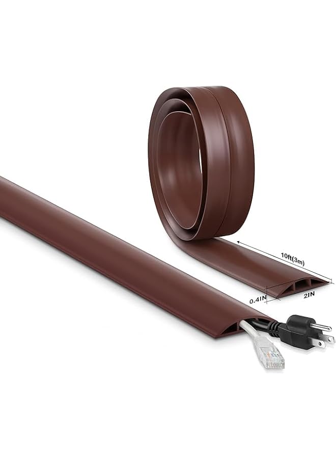 PROMASS 10FT Cord Cover Floor, Brown Cord Hider Floor, Extension Cable Cover Power Cord Protector Floor, Cable Management Hide Cords on Floor- Soft PVC Wire Covers - Cord Cavity: 0.47" (W) x 0.24" (H) - Image 2