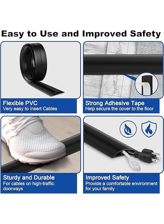 PROMASS 10FT Cord Cover Floor, Brown Cord Hider Floor, Extension Cable Cover Power Cord Protector Floor, Cable Management Hide Cords on Floor- Soft PVC Wire Covers - Cord Cavity: 0.47" (W) x 0.24" (H) - Image 4