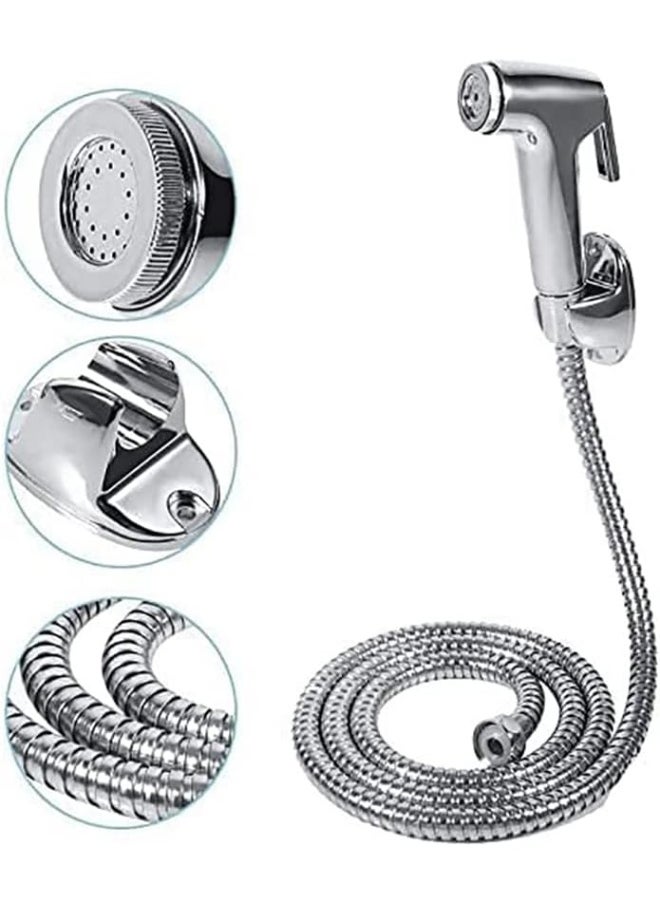 SAQOWARE Alsaqer Toilet Shattaf Set ( Plated) Handheld Bidet Sprayer with Adjustable Water Pressure Control, Wash Shattaf Toilet Spray, Bathroom Sprayer with Complete Accessories  - Image 1