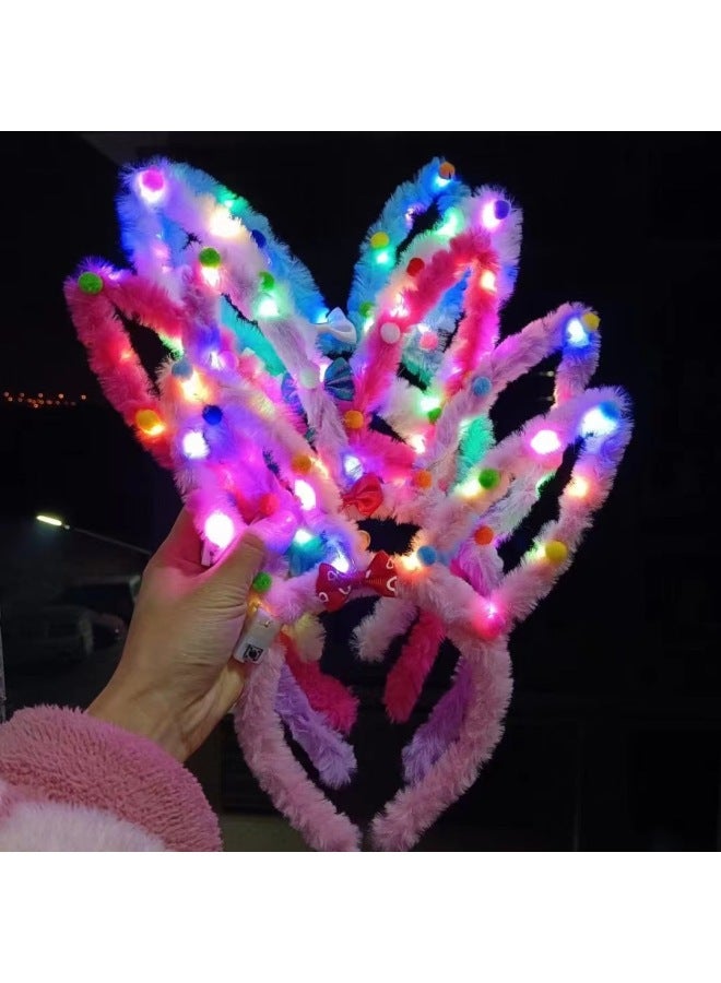 Halloween Headwear Headband Mori Antlers Headband Night Market Stall Luminous Toys-Color:Bow Plush Bunny Ear Headband (lantern) - Image 1
