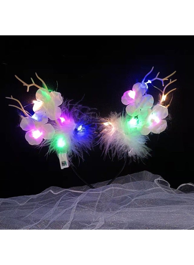 Halloween Headwear Headband Mori Antlers Headband Night Market Stall Luminous Toys-Color:Bow Plush Bunny Ear Headband (lantern) - Image 5