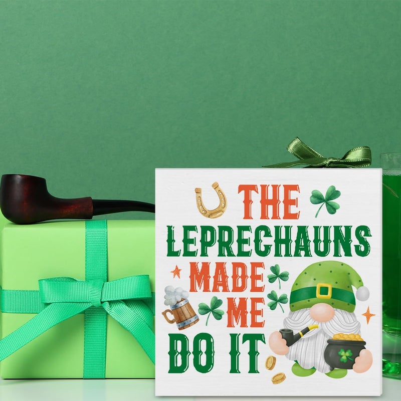 CIANMGD St. Patrick's Day Decorations  the Leprechauns Made Me Do It Wooden Block Sign  Leprechaun Decor  St. Patrick's Day Home Decor for Desk Table Shelf  5 X 5 Inches - Image 3