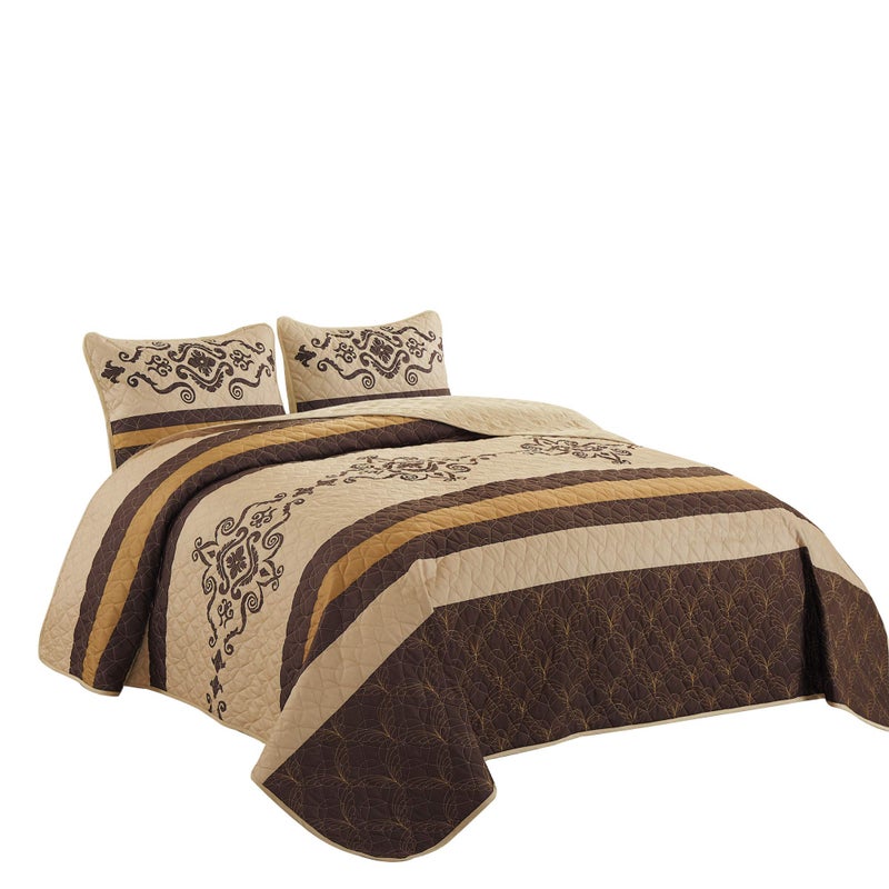 WPM Western Print Queen Size Light Weight Quilt Set with Pillow Sham Gold Brown Oversize 100 x 95 Bedspread AllSeason Bed Cover Quilted Native Theme 3 Piece Coverlet Yasmen Gold Brown Queen