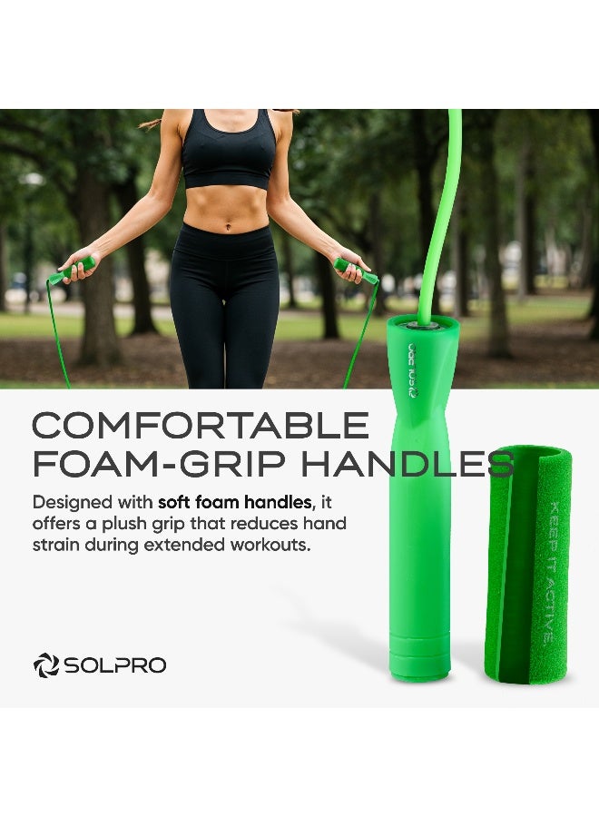 SOLPRO SF071 Jump Rope for Men, Women & Kids|Adjustable Length, TangleFree, Foam Handles|SweatResistant Grip|Ideal for Cardio, Fitness, CrossFit, HIIT, Weight Loss, Home & Gym Workouts (Green) - Image 3