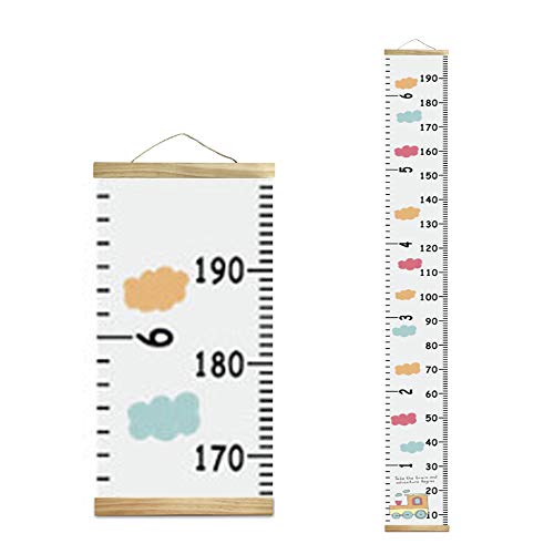 MinoMia Kids Growth Chart, Wood Frame Fabric Canvas Height Measurement Ruler from Baby to Adult for Child's Room Decoration 7.9 x 79in (7.9 x 79in, Colorful Cloud) - Image 1