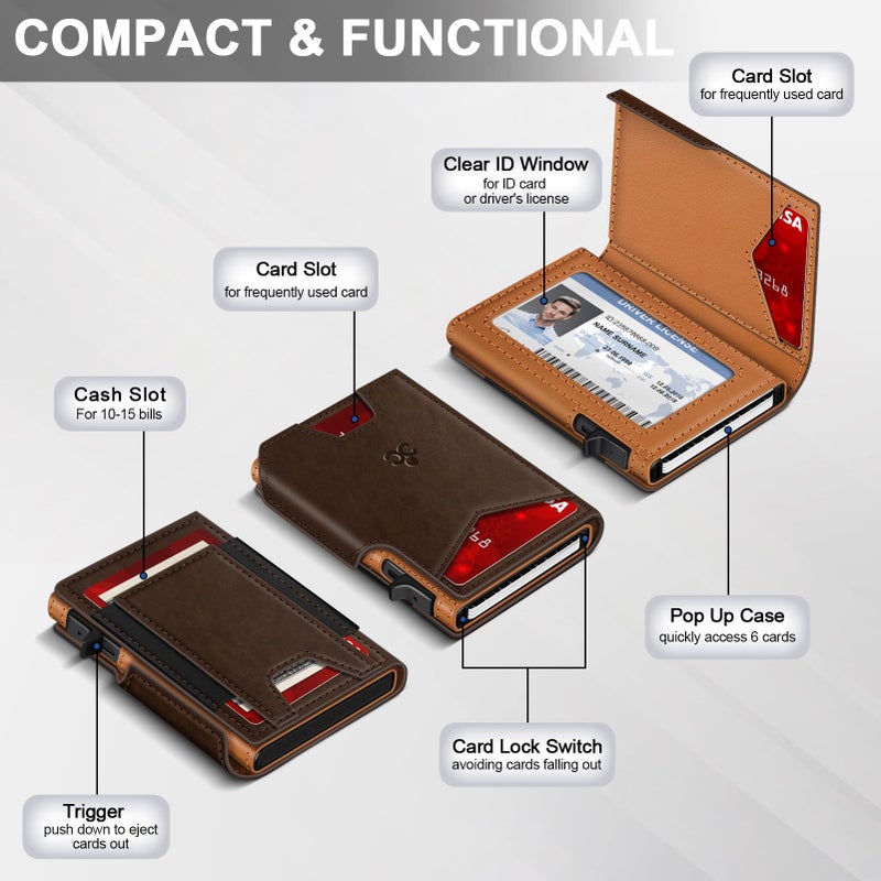 SEMORID Wallet for Men Wallet with Slim Pop Up Card Holder 9-13 Cards, Bifold Minimalist Smart Wallet RFID Blocking Credit Card Holder with ID Window & Stretchable Cash Slot Compact Metal Aluminum Card Case - Image 5