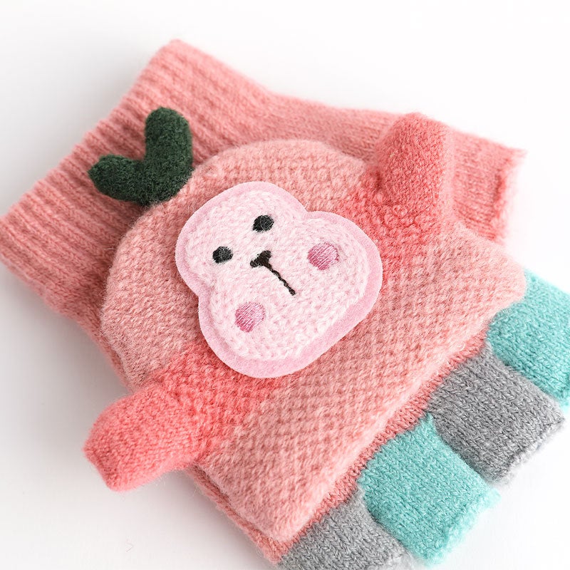 Kids Winter Half-Finger Gloves Flip-Top Warm Medium pink  - Image 5