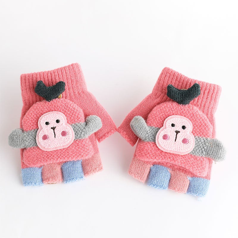 Kids Winter Half-Finger Gloves Flip-Top Warm Medium pink  - Image 1