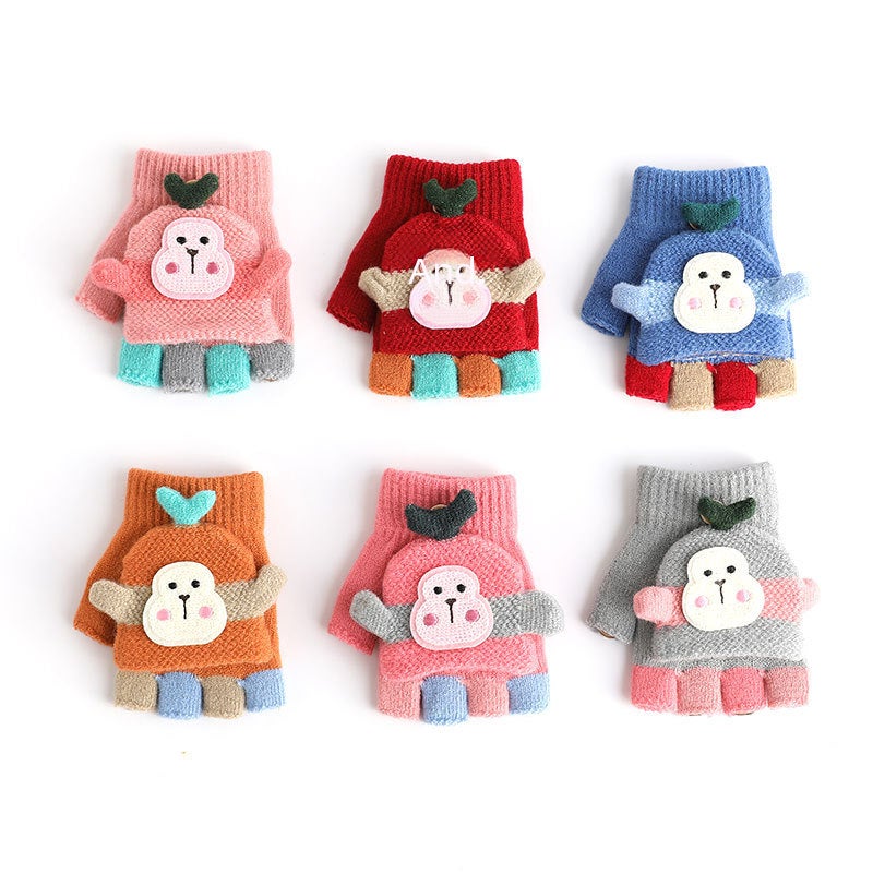 Kids Winter Half-Finger Gloves Flip-Top Warm Medium pink  - Image 4