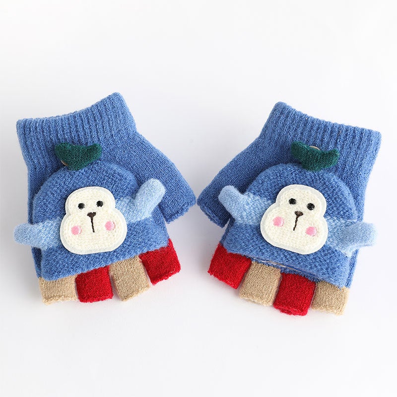 Kids Winter Half-Finger Gloves Flip-Top Warm Medium pink  - Image 2