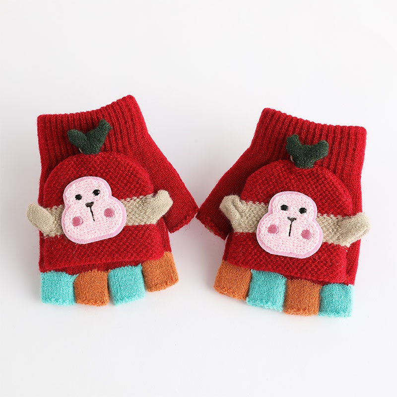 Kids Winter Half-Finger Gloves Flip-Top Warm Medium pink  - Image 3