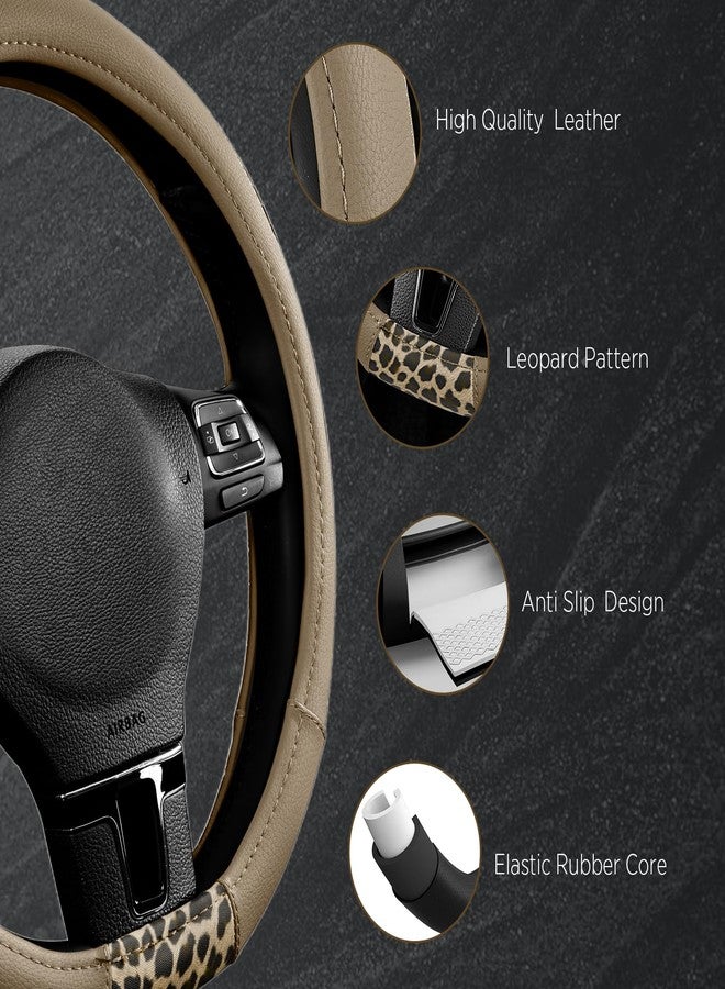 Road Comforts D-Type Steering Wheel Cover - Made with PVC Leather and Leopard Fabric - Universal Fit for 15-Inch D-Shaped Automotive Steering Wheels (Beige Color) - Image 4