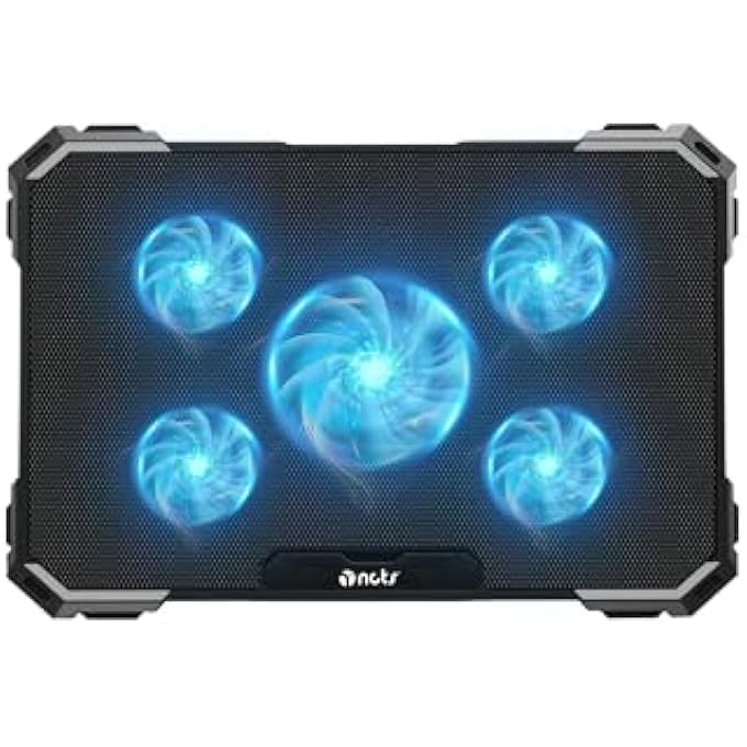 rayihni C517 GAMING LAPTOP COOLER,ERGONOMIC DESIGN WITH 5 QUIET COOLING FANS,MULTI-SPEED,ADJUSTABLE WIND SPEED FOR 17'' INCH LAPTOP AND BELOW,4 HEIGHT STAND LEVELS,2 USB PORTS,GTIN:6295151550045 - Image 2