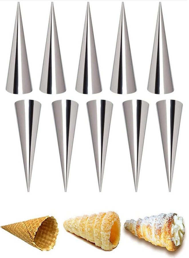 Joyeee 10 Pieces Pastry Cream Horn Molds, Stainless Steel Cannoli Tubes Puff Waffle Cone Pastry Roll Horn, 5 Inch Large Size Croissant Mold Brioche Pans Kitchen Baking Tool, Pastry Baking Molds - Image 1