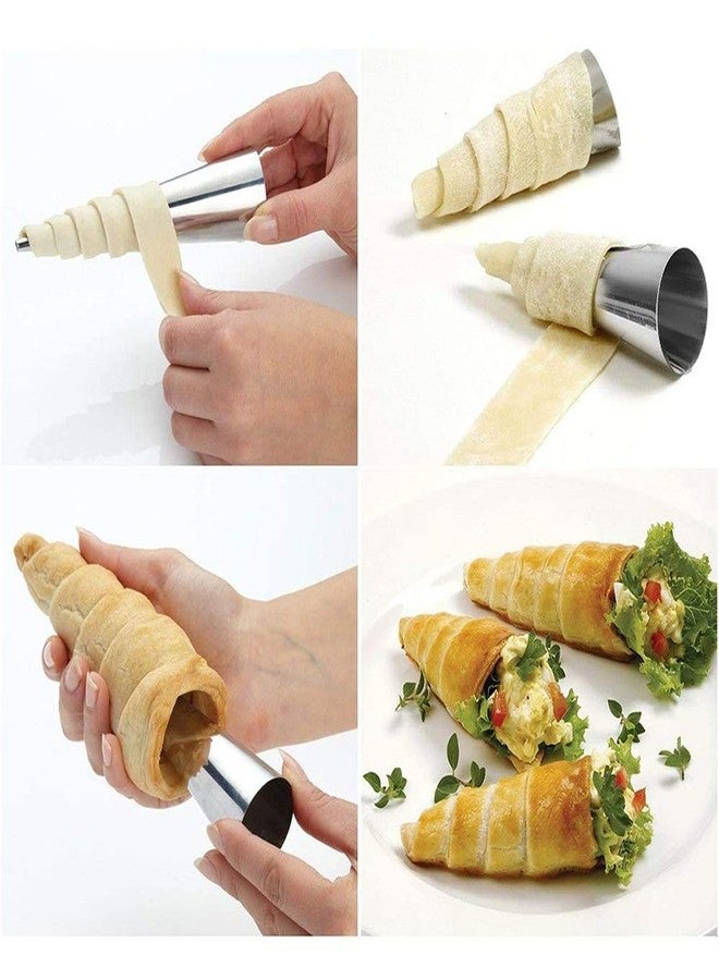 Joyeee 10 Pieces Pastry Cream Horn Molds, Stainless Steel Cannoli Tubes Puff Waffle Cone Pastry Roll Horn, 5 Inch Large Size Croissant Mold Brioche Pans Kitchen Baking Tool, Pastry Baking Molds - Image 5