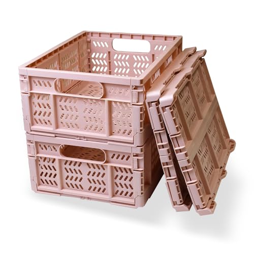 PTEREIW 20L Foldable Crates 4Pack Plastic Baskets for Home and OfficePlastic Folding basketsCollapsible Crates for Chrismas Gifts Toys Storage Light Pink157x118x63Inc - Image 1