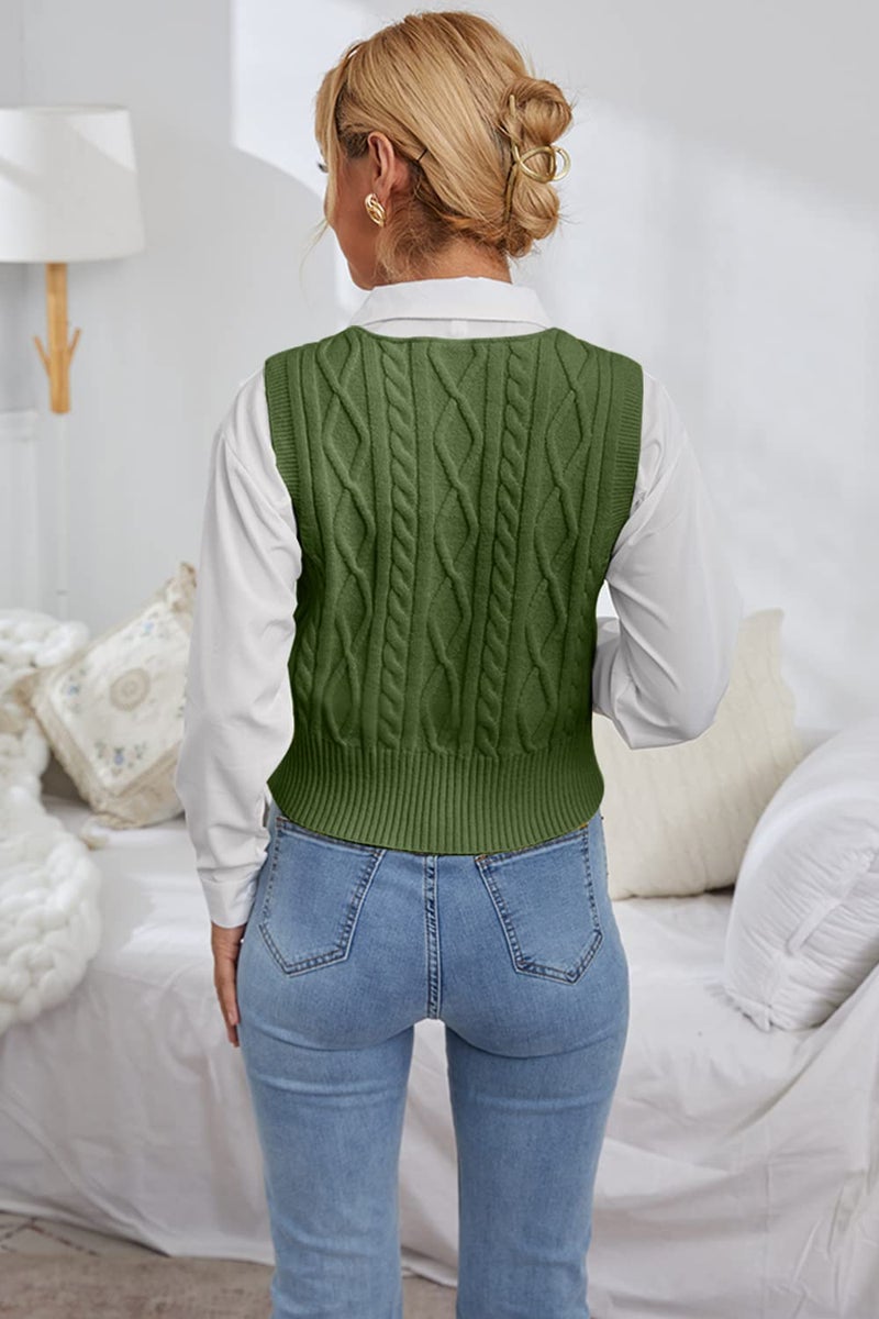 Aoysky Sweater Vest Women's V-Neck Sweater Tank Tops Pullover Cable Knit Vest Solid Color Sleeveless Loose Fit Sweater Top - Image 5