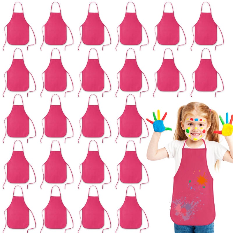 KUUQA 24 Pack Kids Art Aprons Bulk Rose Red Children Painting Aprons Art Smocks for Craft Kitchen Classroom Painting Party Supplies - Image 1