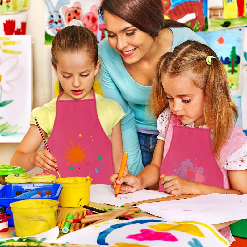 KUUQA 24 Pack Kids Art Aprons Bulk Rose Red Children Painting Aprons Art Smocks for Craft Kitchen Classroom Painting Party Supplies - Image 4