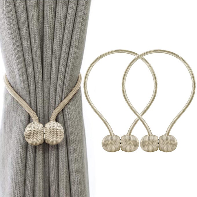 MAGNETIC CURTAIN TIEBACKS CLIPS CURTAIN BUCKLES HOLDBACKS BINDING WEAVING TIE BAND 2 PIECES FOR HOME OFFICE DECORATIVE UK PATENT 6036254 BEIGE