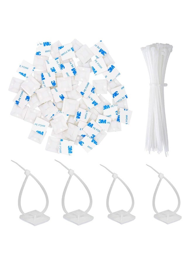 جيه زد اس حاملات كابلات JZS ذاتية اللصق مع مشابك سلك ربط متعددة الأغراض مع فتحة لولبية، 100 × حامل 25 × 25 مم و500 × رابط كابل 2.8 × 200 مم، أبيض - Image 1