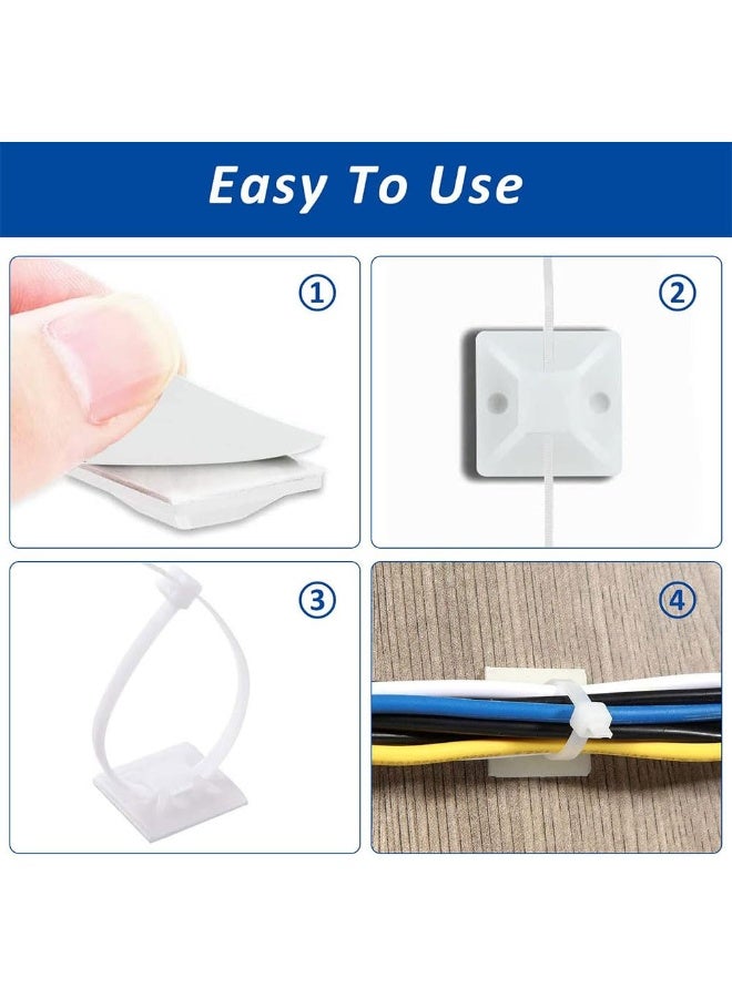 جيه زد اس حاملات كابلات JZS ذاتية اللصق مع مشابك سلك ربط متعددة الأغراض مع فتحة لولبية، 100 × حامل 25 × 25 مم و500 × رابط كابل 2.8 × 200 مم، أبيض - Image 3