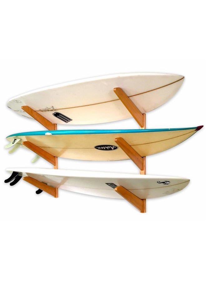 StoreYourBoard Timber Surfboard Wall Rack, Holds 3 Surfboards, Wood Home Storage Mount System, Garage Hanging Organizer Natural - Image 1